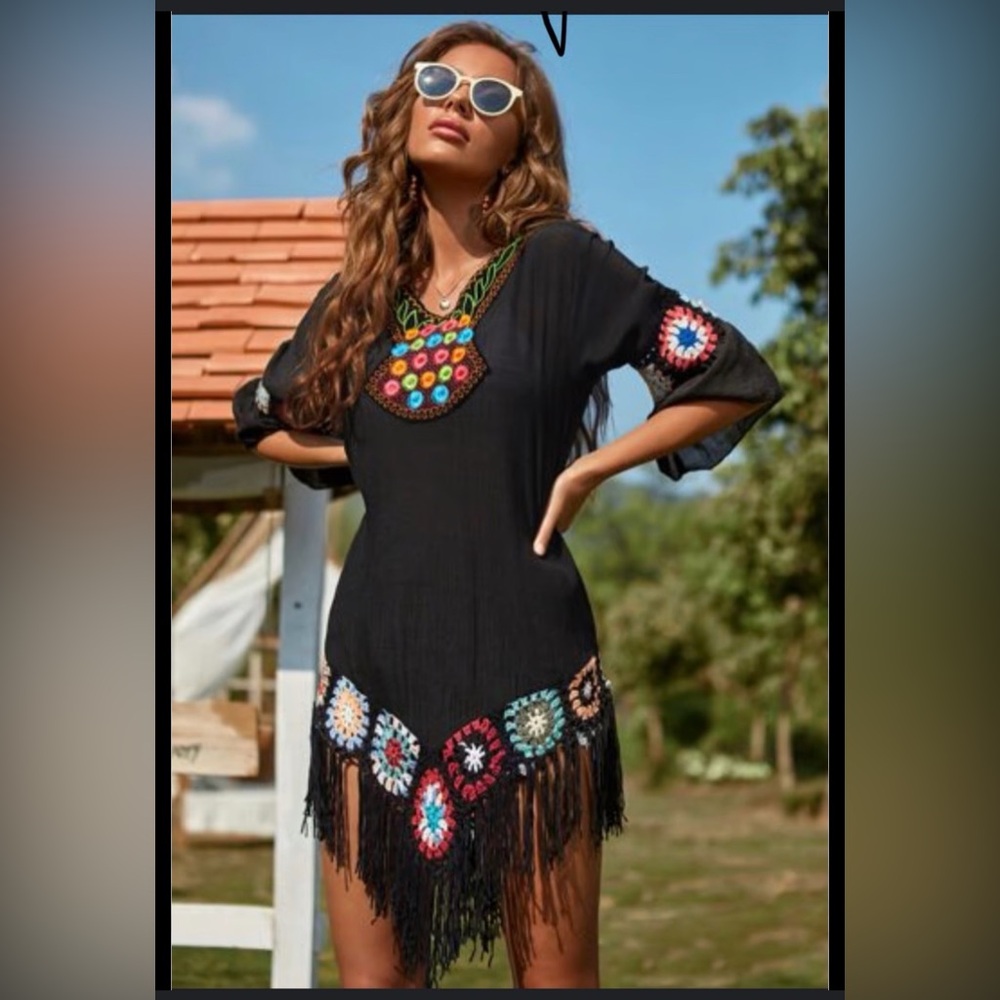 Embroidery Coverup with Fringe Hem